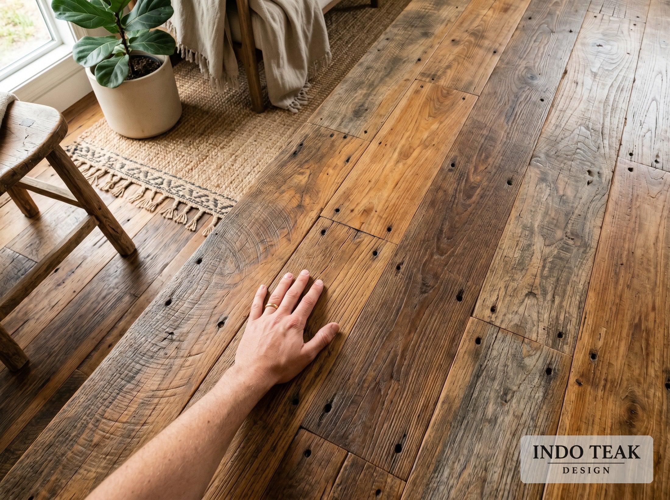 Engineered Teak Flooring 5.25" — Multi-Face Patina — in-context application