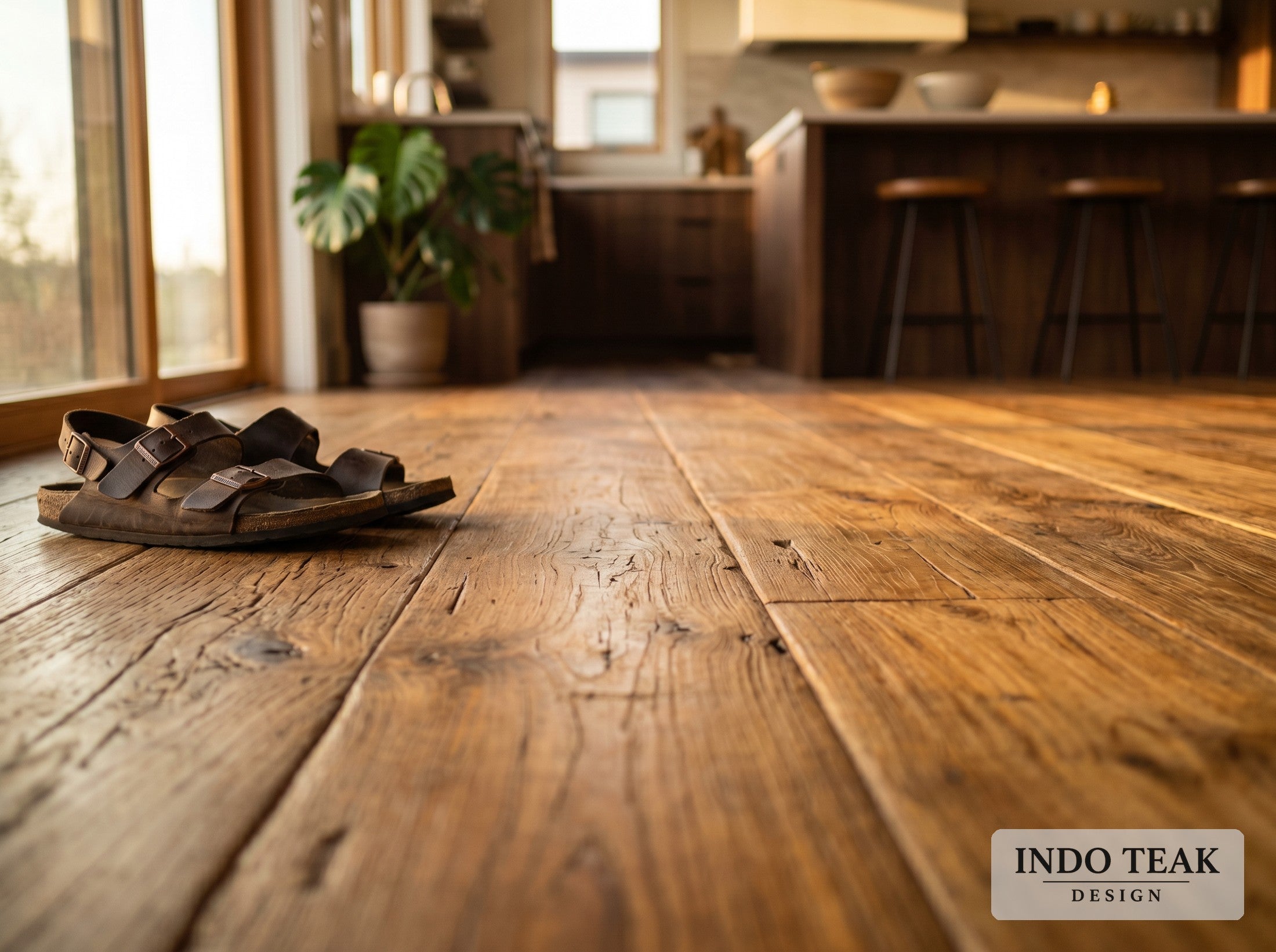Engineered Teak Flooring — 7" Wide Plank — grain texture detail