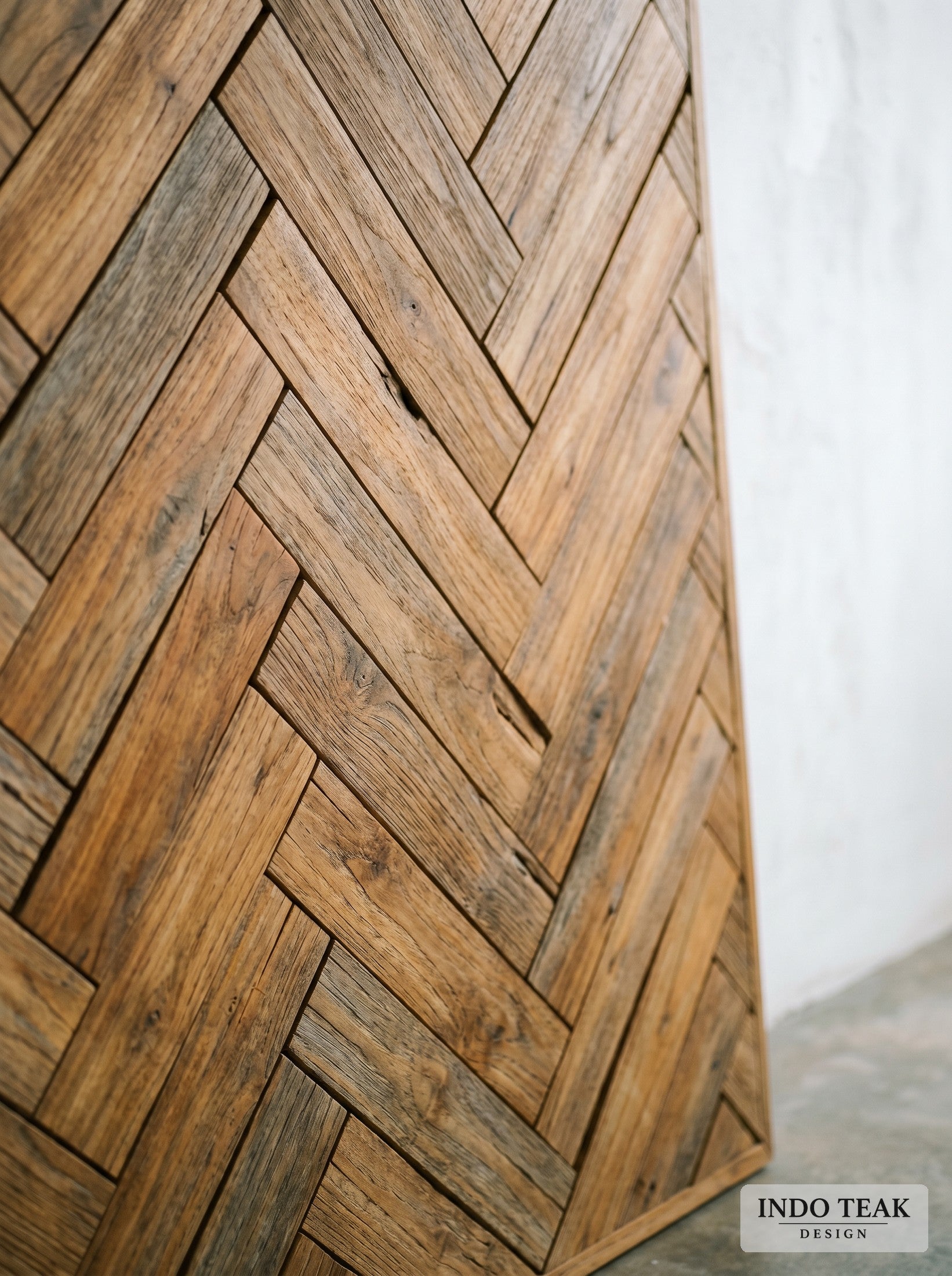 Teak Herringbone Wall Panel — 4' x 8' — grain texture detail