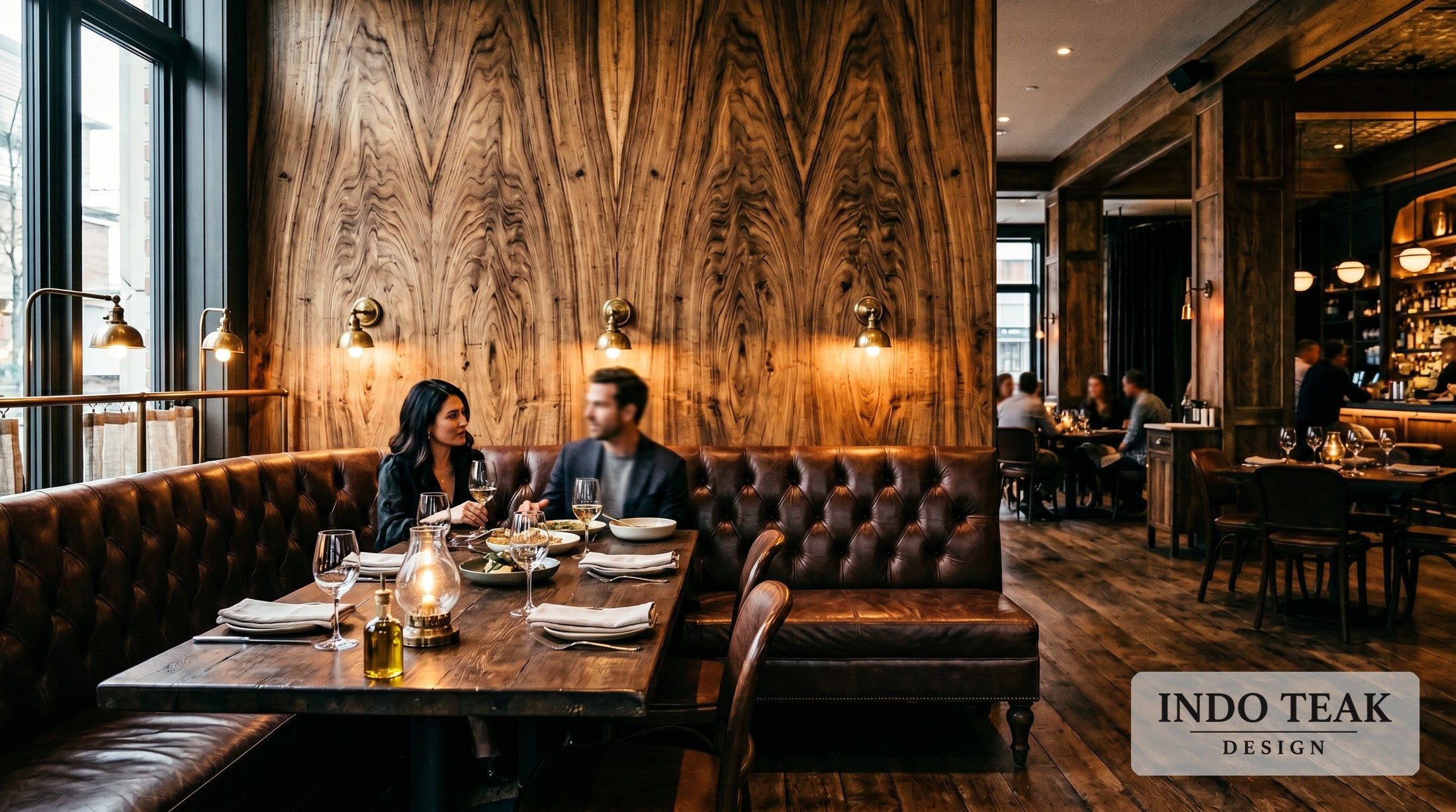 Large-Format Teak Wall Panel — 8' x 10' Bookmatch — in-context application