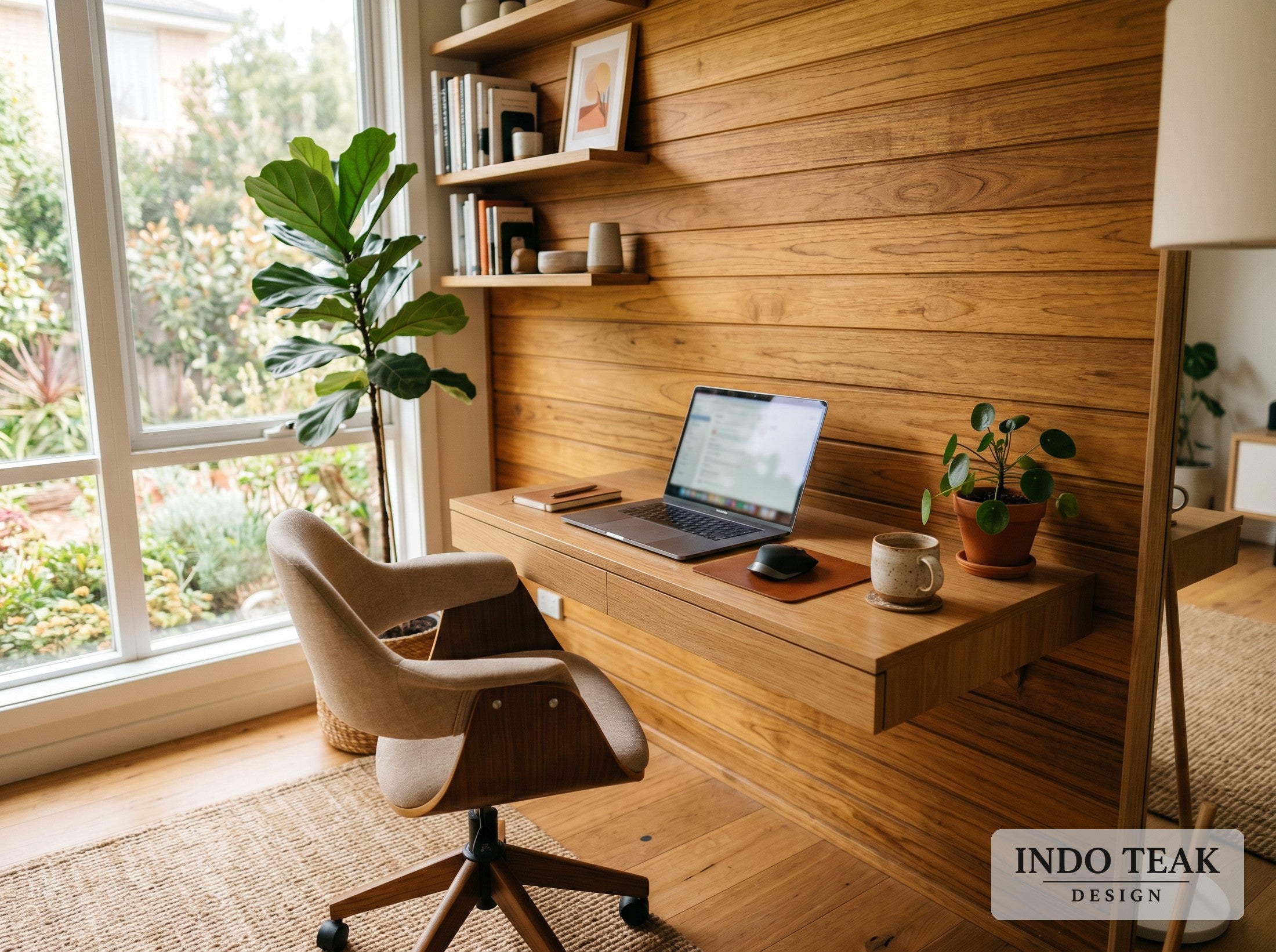 Teak Plank Wall Cladding — 4' x 8' Panel — in-context application