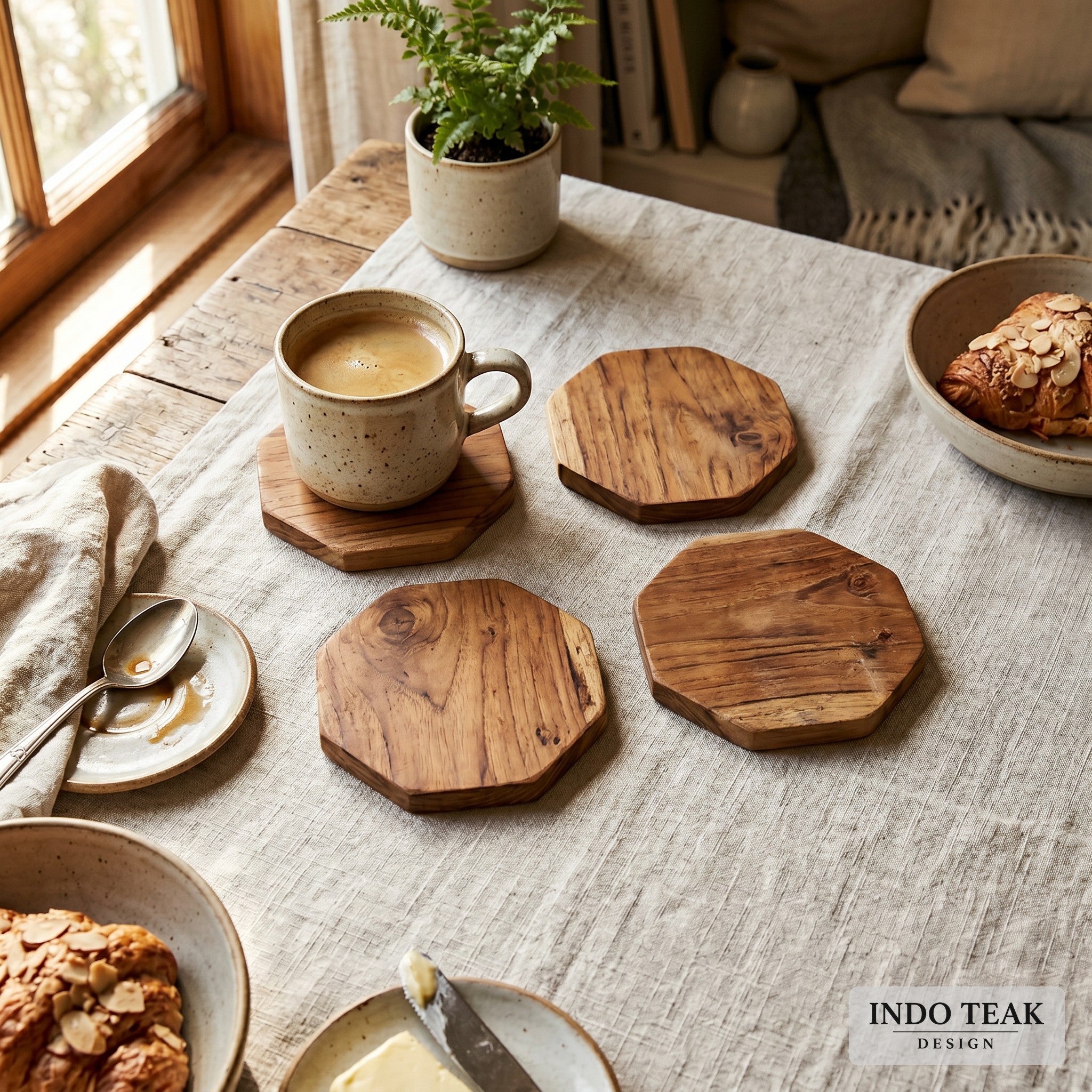 Reclaimed Teak Coaster Set (4) — in-context application