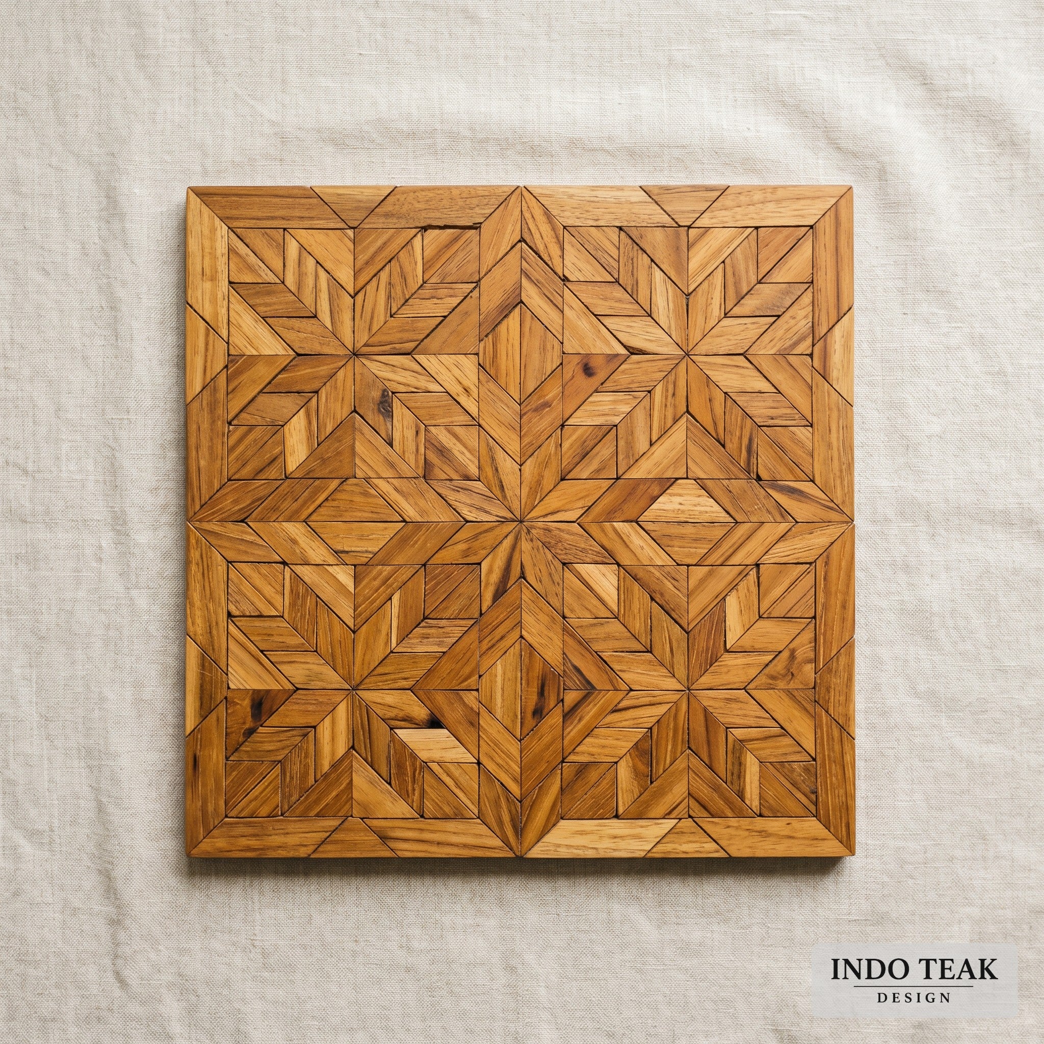 Amy Teak Tile — Geometric Parquet Box — grain texture detail