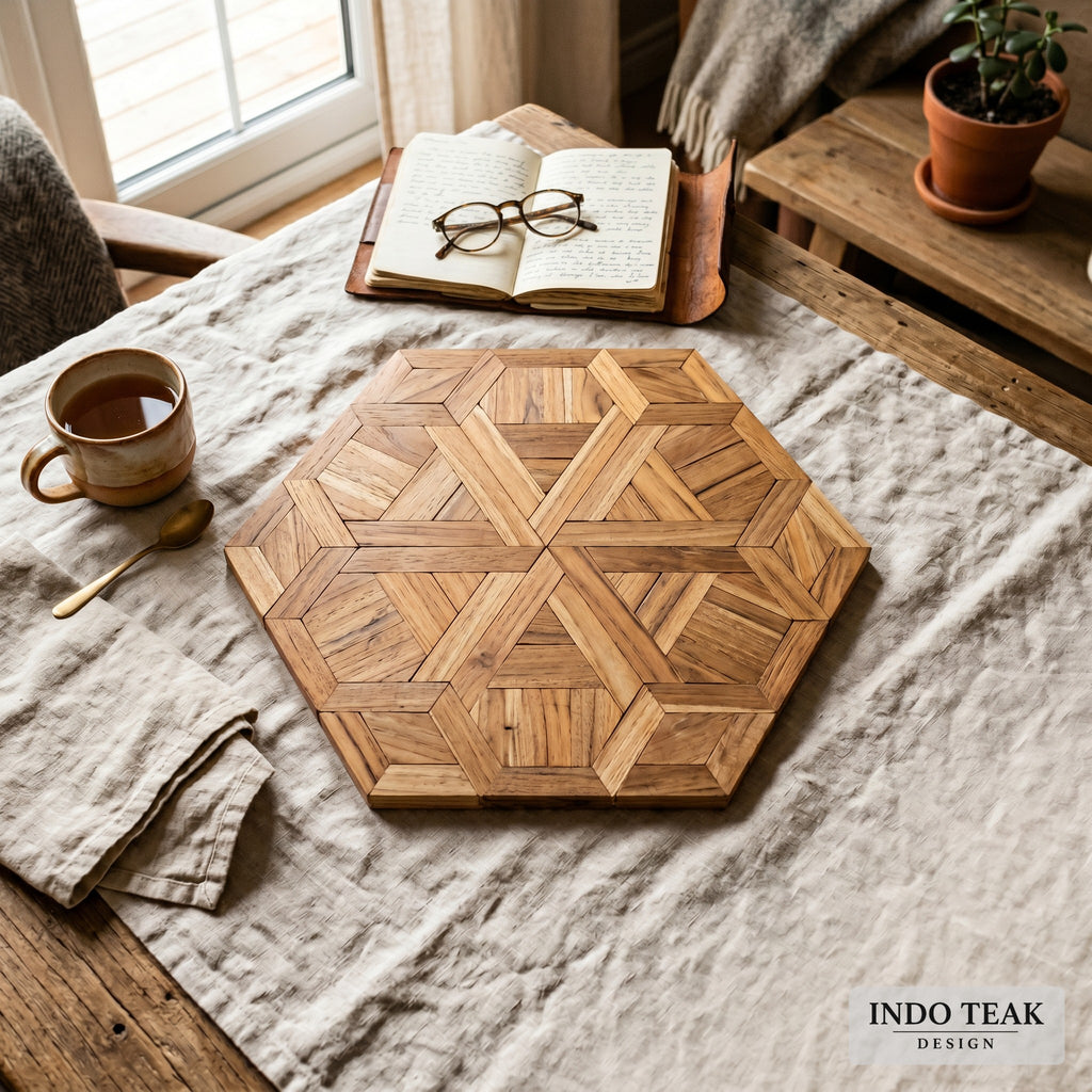 Amy Teak Tile — Geometric Parquet Box — in-context application