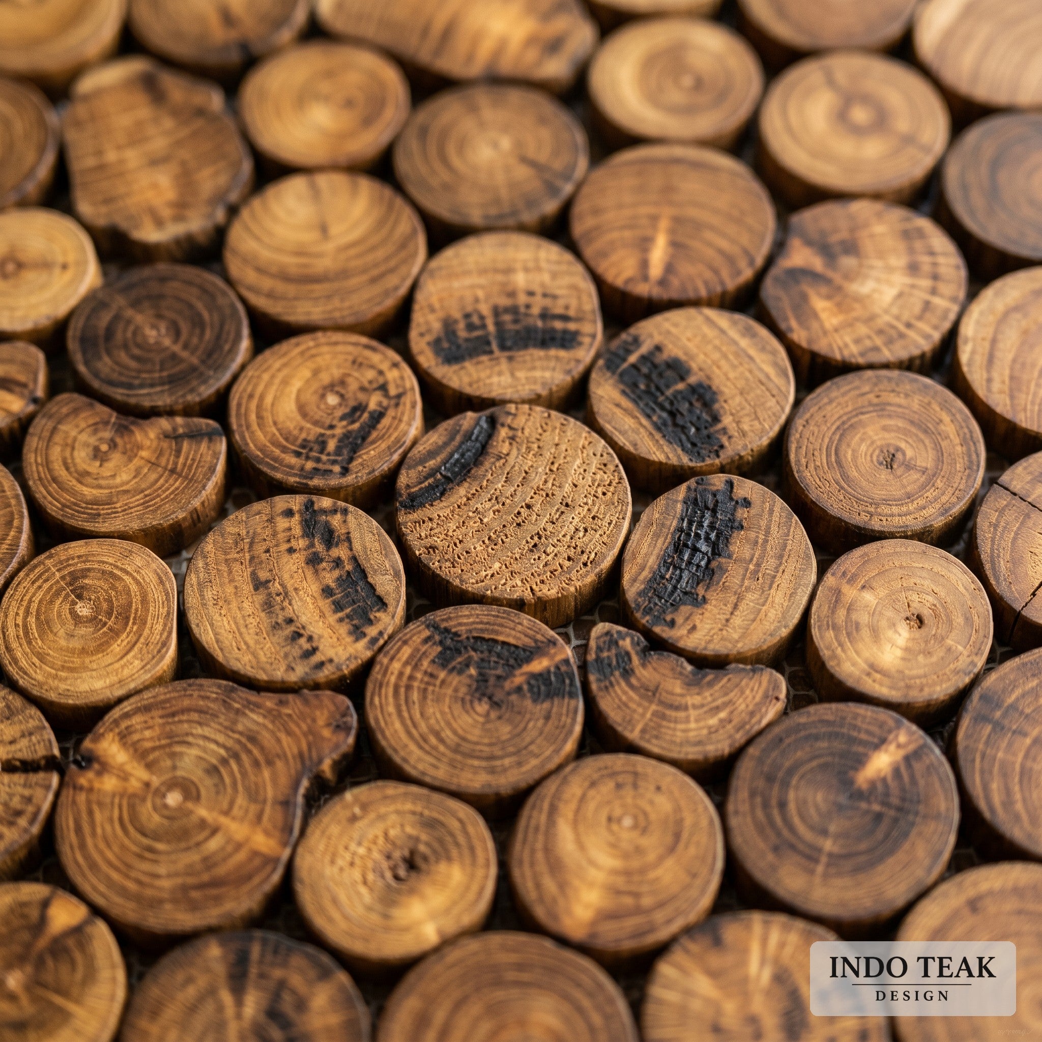 Barrel Teak Tile — End-Grain Mosaic — grain texture detail
