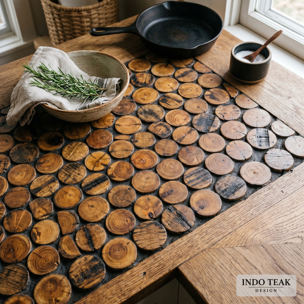 Barrel Teak Tile — End-Grain Mosaic — in-context application