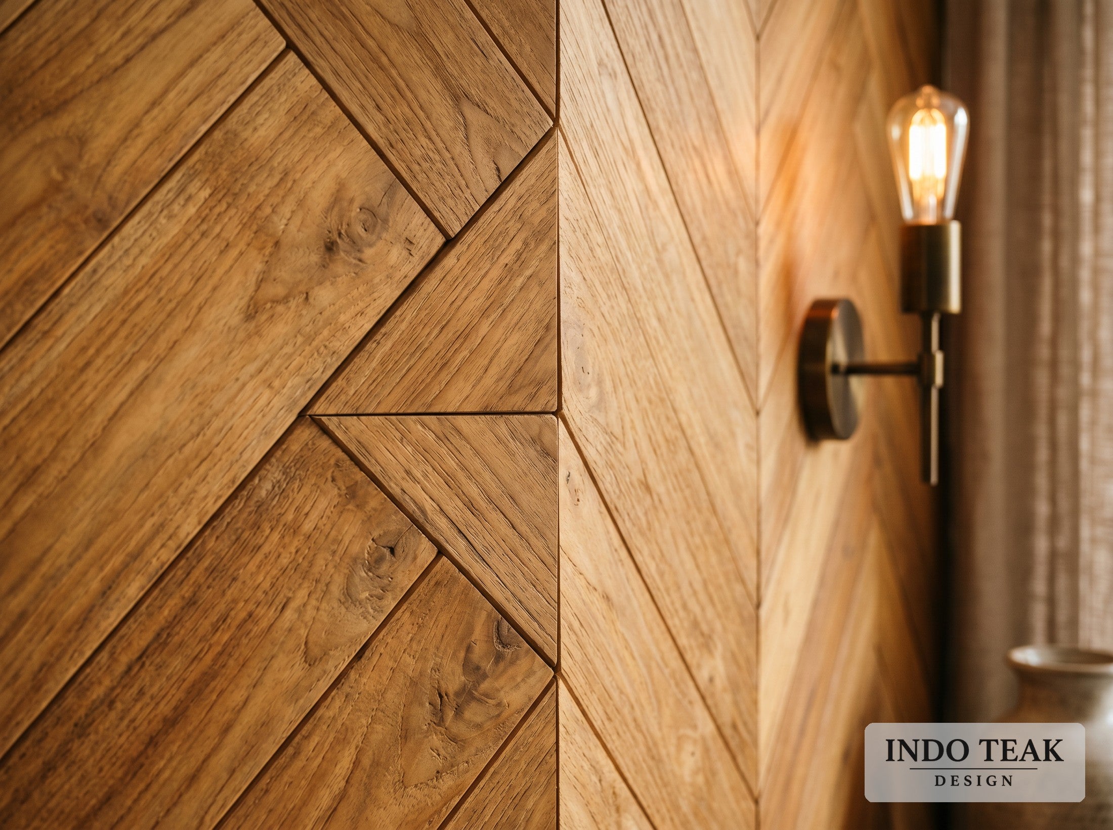 Chevron Teak Tile Box — grain texture detail