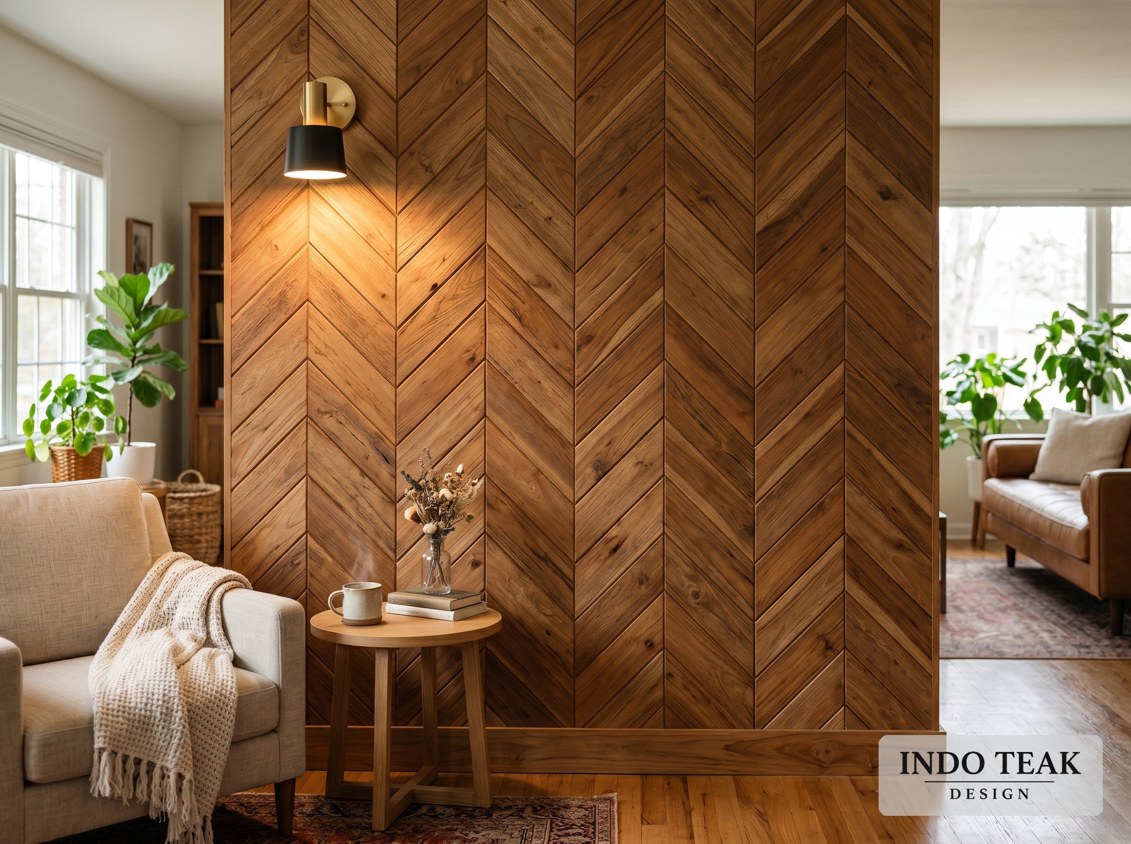 Chevron Teak Tile Box — in-context application