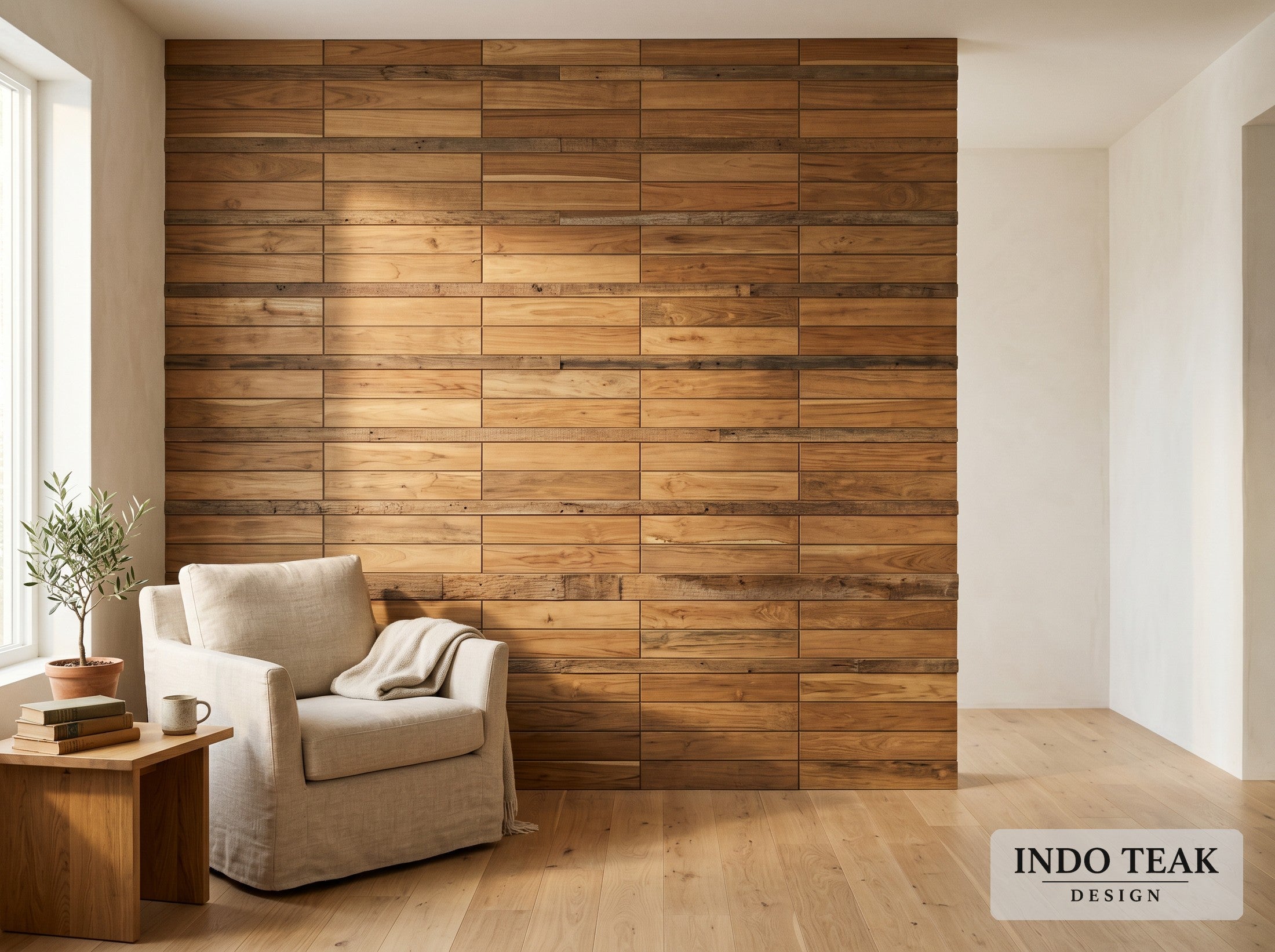 Frank Teak Tile — Linear Plank Box — in-context application